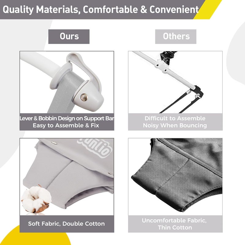 FUNLIO Baby Door Jumper for 6-24 Months (with Door Clamp), Baby Jumper Doorway with Strong Spring & Adjustable Strap, Portable Infant Baby Bouncer, Bearing 40 Lbs, CPC & CE Certified - Gray - Image 5